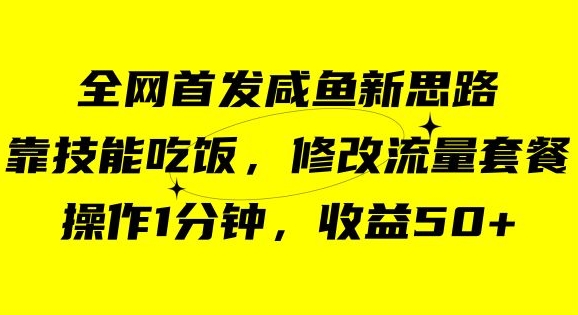 咸鱼冷门新玩法，靠“技能吃饭”，修改流量套餐，操作1分钟，收益50【揭秘】